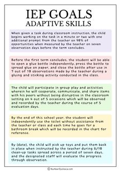 a poster with the words iep goals and descriptive text