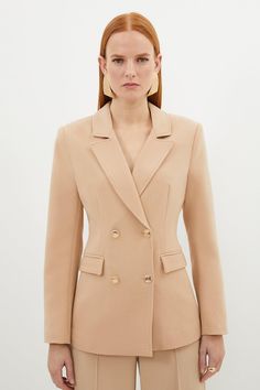 A Sculptural Rendition Of The Classic Blazer, This Piece Offers Endless Sophistication. Sharp Tailoring And Double-Breasted Buttons Create A Cinched Silhouette, While Classic Notched Lapels And Flap Pockets Add A Traditional Touch. Style This Blazer With Co-Ordinating Tailored Trousers For A Powerful Ensemble, Or Size Up For A Contemporary, Oversized Aesthetic.Notched Collardouble Breastedtailored Tailored Jacket Women, Petite Wedding Guest Dresses, Oversized Aesthetic, Honeymoon Outfits, Petite Coat, Plus Size Coats, Fall Outfits For Work, Classic Blazer, Women's Jackets