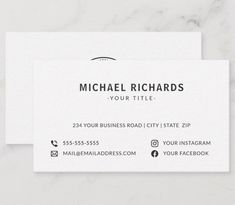 two white business cards with the words michael richards on them, both in black and white