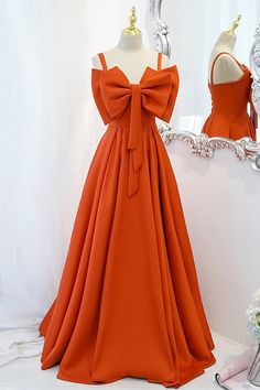 Orange Bow Knot Long Formal Dress Long A Line Skirt, A Line Prom Dress, Wedding Shopping, Celebrity Gowns, Formal Occasion Dress, Prom Dress Evening, Orange Bows, Spaghetti Strap Prom Dress, Aquarium Design