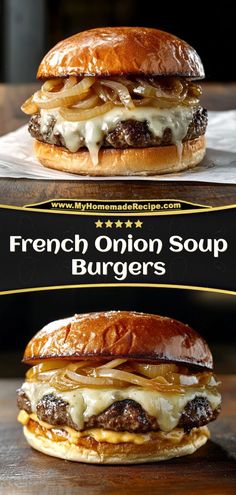 the french onion soup burgers are ready to be eaten and served on buns