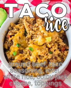 taco rice recipe, recipe for taco rice, ground beef dinner recipe, one pot dinner recipe, easy dinner recipe, budget dinner recipes, gluten free dinner recipe, taco dinner recipe, cheesy taco rice recipe Easy Taco Rice Recipe, Crock Pot Queso, Beef Taco Seasoning, Ground Beef Taco Seasoning, Ground Beef Taco, Homemade Taco Seasoning Recipe, Taco Rice, Taco Seasoning Recipe, Taco Seasoning Packet