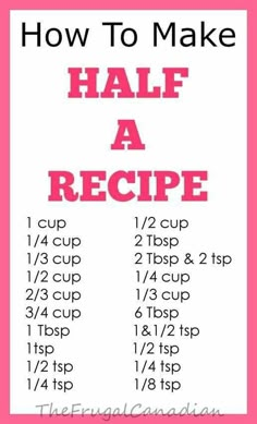 how to make half a recipe poster with instructions for the recipe and ingredients on it