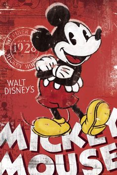 a mickey mouse sign with the words mickey mouse on it's face and an image of