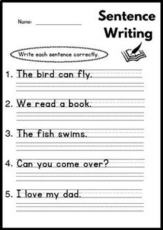 sentence writing worksheet for kids