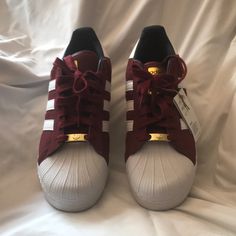 Unisex Brand New Adidas Superstar With Tag No Box Superstar Adidas, Red Low-top Adidas Sneakers, Adidas Superstar Red, Red Adidas Breathable Sneakers, Red Adidas Synthetic Sneakers, Superstar 82 Adidas, Red Adidas, Burgundy Color, Adidas Shoes