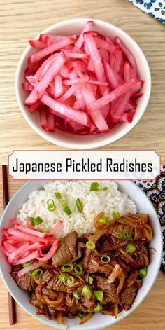 japanese pickled radishes in a bowl with rice