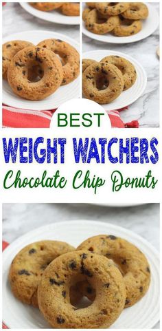 the best weight watchers chocolate chip donuts on a white plate with text overlay