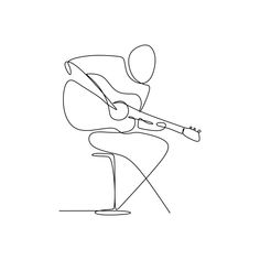 a single line drawing of a person playing the guitar