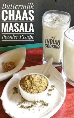 buttermilk chaas masala powder recipe on a plate next to two glasses