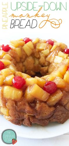 pineapple upside down monkey bread on a white plate