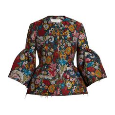 Multicolour floral brocade jacket. Short length. Fitted waist. Cropped flared sleeves. Frayed hems.  Two front chest pockets. Concealed front fastening. 100% Polyester; Lining: 40% Cupro, 60% Acetate  Condition: Very good Girls Fasion, Brocade Jacket, Colorful Jacket, Chic Dress Classy, Lamb Leather Jacket, Jacquard Jacket, Beaded Jacket, Cropped Leather Jacket, Tree Houses