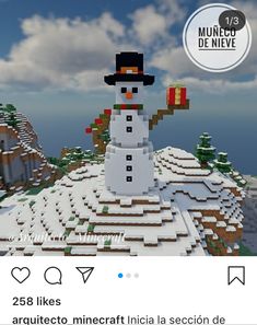 an image of a snowman made out of legos on top of a mountain