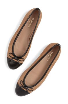 Smooth black leather details the toe cap of this suede ballet flat completed by sleek piping. Leather upper, lining and sole Made in Spain Beautiful Wardrobe, Shoe Wardrobe, Suede Ballet Flats, Lk Bennett, Brown Flats, Black Ballet Flats, Womens Ballet Flats, Shoe Fits, Fashion 101