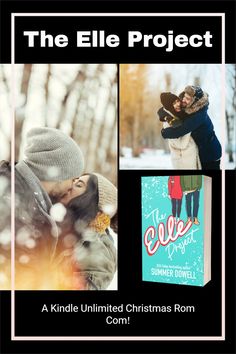 a couple kissing in the snow with an eile project poster behind them and text that reads, a kindle united christmas from com