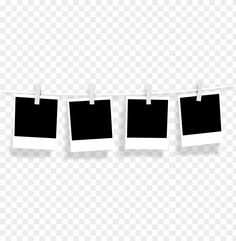 three polaroid photos hanging on clothes pins with clippings attached to them, against a