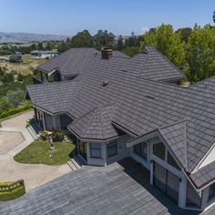 an aerial view of a large house