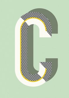 the letter c is made up of chevrons and has yellow accents on it