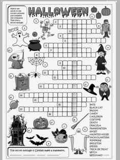 a crossword puzzle with halloween related items