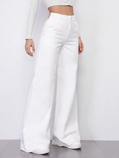 Plazo Pant, High Waist Palazzo Pants, White Wide Leg Jeans, Palazzo Jeans, Wide Leg Jeans Outfit, Looks Chic, Pants Design, Teen Fashion Outfits