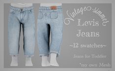 jeans for toddlers are shown in three different colors and sizes, with the words vintage denim