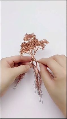 two hands holding a piece of wire with a tree on it