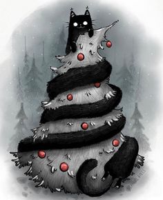 Illustration of a black cat Christmas tree
Goth Christmas Xmas Drawing, Tree Painting Canvas, Creepy Cat, Cat Christmas Tree, Christmas Tree Art