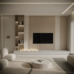 modern living room with fireplace and tv