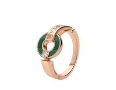 BVLGARI BVLGARI Openwork 18 Kt Rose Gold Ring Set With Malachite Elements And A Round Brilliant-cut Diamond Rings Bvlgari, Bvlgari Fragrance, Bvlgari Rose, Bvlgari Ring, Bulgari Jewelry, Rose Gold Ring Set, Gold Bracelets, Gold Ring Sets, Green Rose