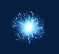 an image of a blue lightening ball in the dark