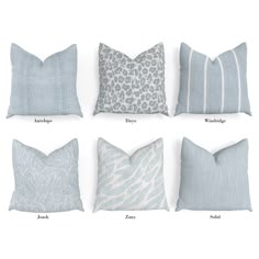 six pillows with different patterns and sizes