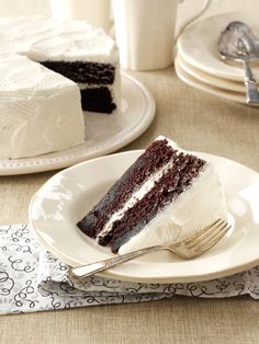 a slice of chocolate cake on a white plate