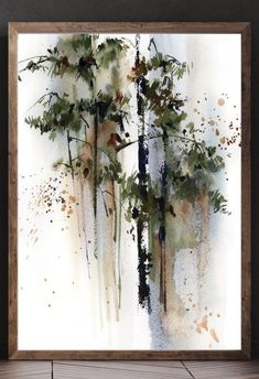 watercolor painting of trees in the woods