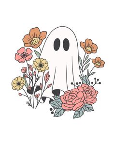 a ghost surrounded by flowers and leaves