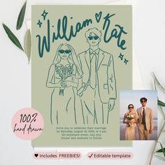 an image of a man and woman in wedding attire with the words william & kate on it