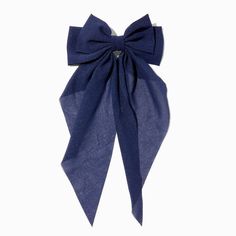 Navy Blue Long Tail Hair Bow Clip Dark Blue Hair Accessories, Navy Blue Accessories, Descendants Dr, Blue Hair Accessories, Hogwarts Dr, 2025 Year, Claire's Accessories, Dark Blue Hair, Flower Crown Hairstyle