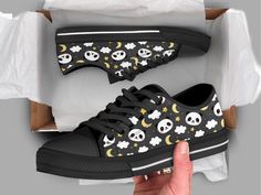 Super cute panda shoes with a super cute design ! This cool shoes are sure to attrack some attention! Product Name: Cute Panda Shoes | Panda Sneakers | Cute Shoes | Casual Shoes | Panda Gifts | Low Top Converse Style Shoes for Womens Mens Adults Check out more of our footwear here: https://www.etsy.com/shop/unicornshoesshop/ Product Features; ▶ Full canvas double sided print with rounded toe construction ▶ Lace-up closure for a snug fit. ▶ Soft textile lining with lightweight construction for ma Cute Black Low-top Sneakers, Black Cute Low-top Sneakers, Fun Black Low-top Sneakers, Panda Sneakers, Dinosaur Shoes, Panda Shoes, Sneakers Cute, High Tops Sneakers, Low Top Converse