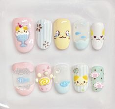 Kawaii Nail Art, Nails Pastel, Retro Nails, Manicure Ideas, Nails Desing