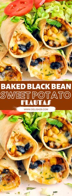 baked black bean, sweet potato and avocado burritos