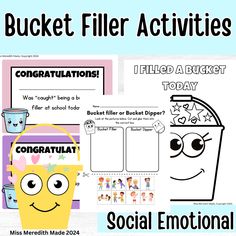 bucket filler activities for kids to help them learn how to use the buckets