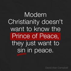 a book cover with the words modern christianity doesn't want to know the prince of peace, they just want to sin in peace