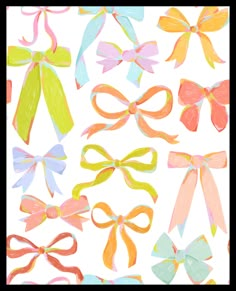 an image of many different colored bows on a white background with watercolor pencils