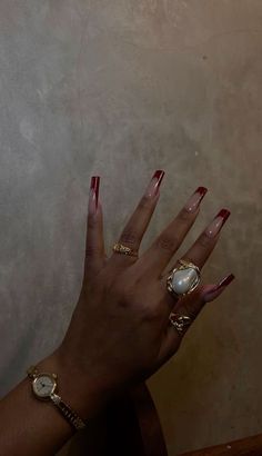 Red Nails Gold, Burgundy Acrylic Nails, Tapered Square Nails, Nails Gold, Red Acrylic Nails, Dope Nail Designs