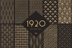 20 art deco patterns in gold and black, with the number 1920 written on it