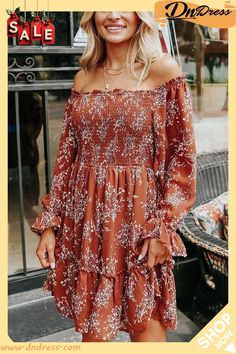 Adorn Smocked Printed Ruffle Hem Dress Peplum Sleeves, Printed Chiffon Dress, Elegant Maxi Dress, Statement Dress, Dress Out, Ruffle Hem Dress, Online Fashion Boutique, Draped Dress, Lace Midi Dress