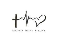 the word faith with a heart and a cross on it's side, in black ink