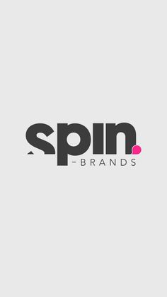 the logo for spin brands is shown in black and pink on a gray background with an orange dot