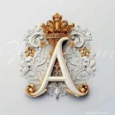 the letter a is decorated with gold and silver