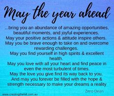 a poem written in black and blue with the words may the year ahead on it