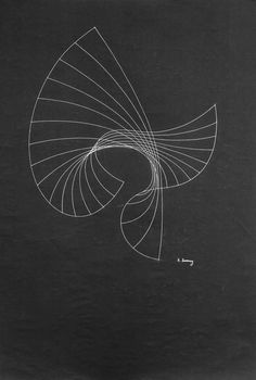 an abstract drawing on black paper with white lines